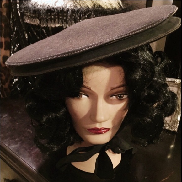 1930\'s Black Vintage a Pancake Hat