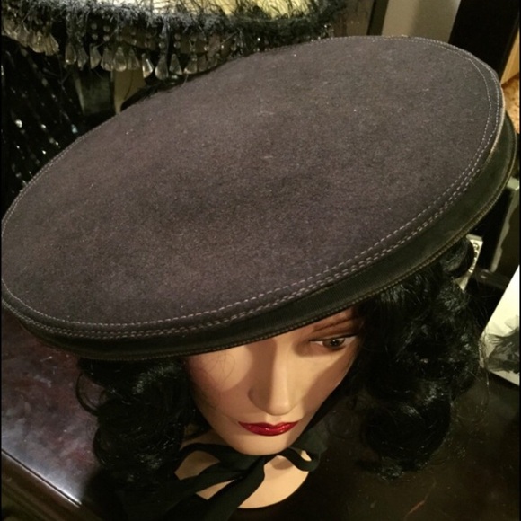 1930\'s Black Vintage a Pancake Hat main image 4