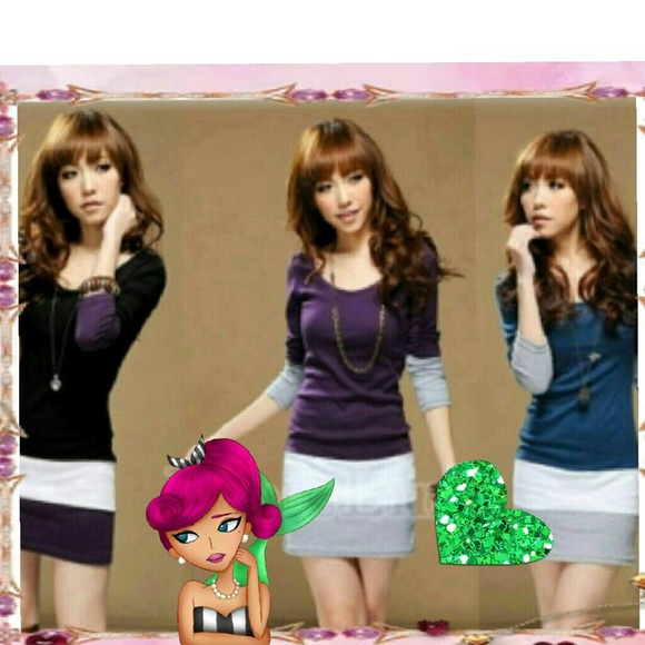 T- SHIRT MINI BLUE/GRAY DRESS & BLACK/PURPLE DRESS