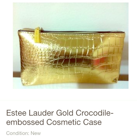 Gold Crocodile Embossed Estée Lauder Cosmetic Bag