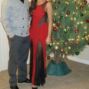 Red and black sheer floor length dress