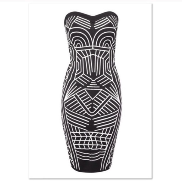 Black & White Geo Print Midi Dress