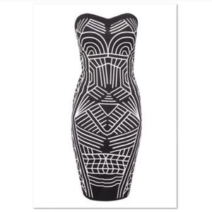 Black & White Geo Print Midi Dress