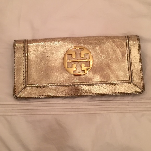 Tory burch platinum/gold wallet