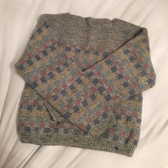 Vintage 80s Colorful Checkered Cropped Sweater