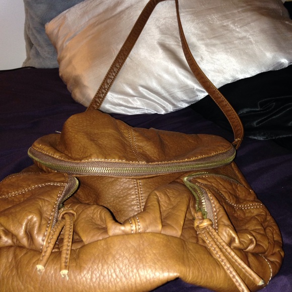 Cognac Faux Leather Crossbody Messenger Bag