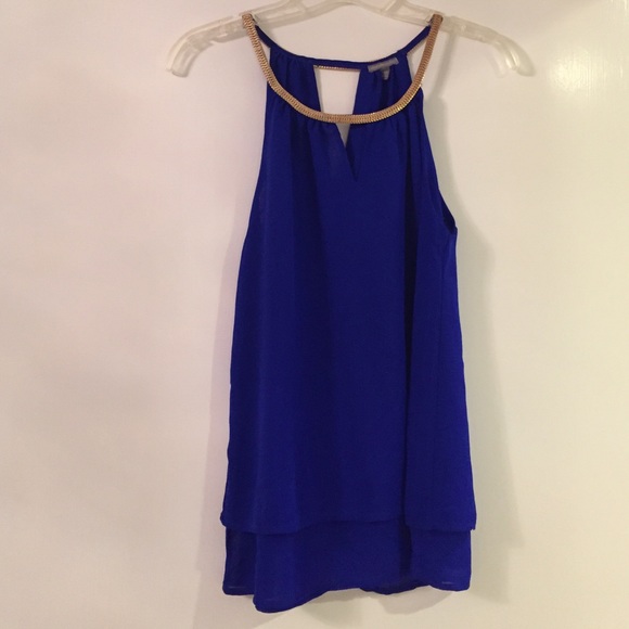 Blue Chiffon And Gold Collared Tank