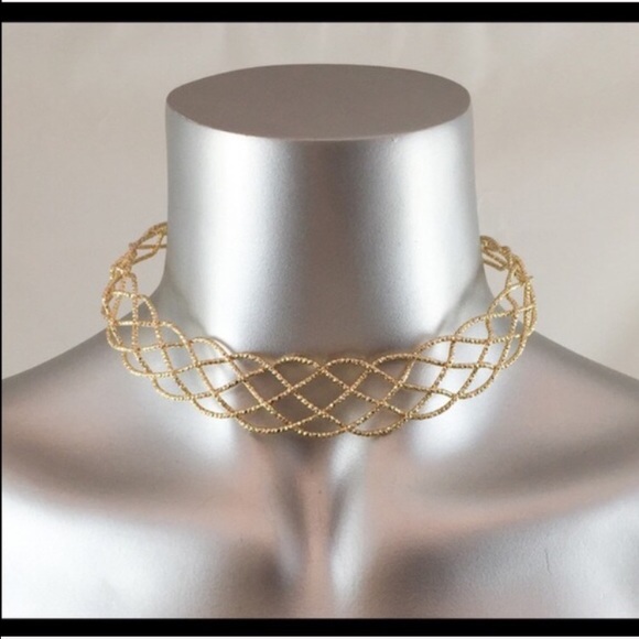 NEW GOLD BRAID TWIST WEAVE COLLAR CHOKER NECKLACE
