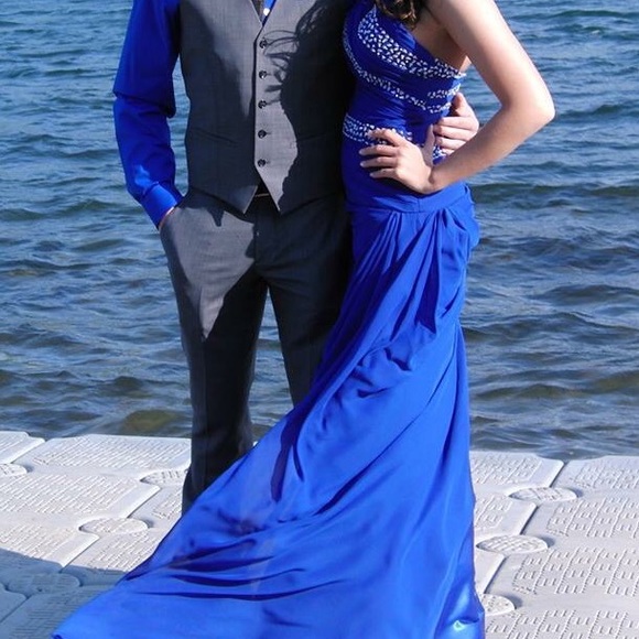 Blue hand beaded prom dress - Picture 4 of 4