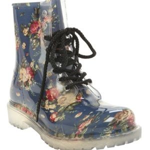 Floral combat boots.