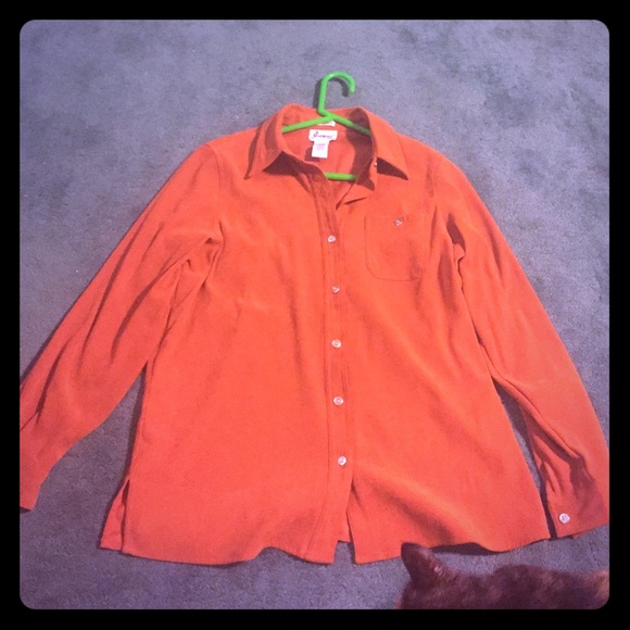 Orange long sleeve button up shirt with pocket