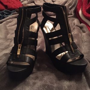 black, tall wedges