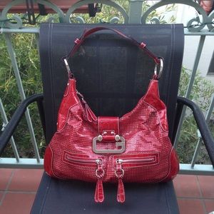 Guess? red leather lasercut hobo handbag