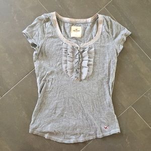 grey hollister ruffle shirt