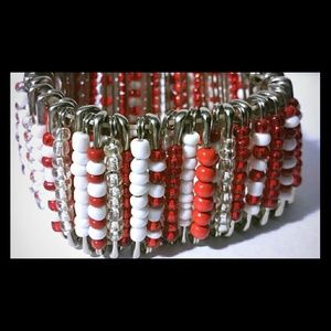 Red & White Safety Pin Bracelet