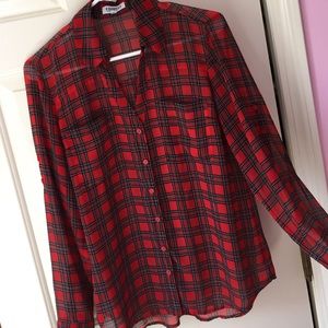 Express Plaid Portofino blouse size Med