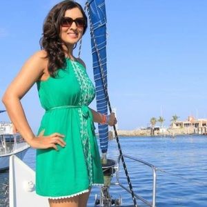 Green halter neck dress