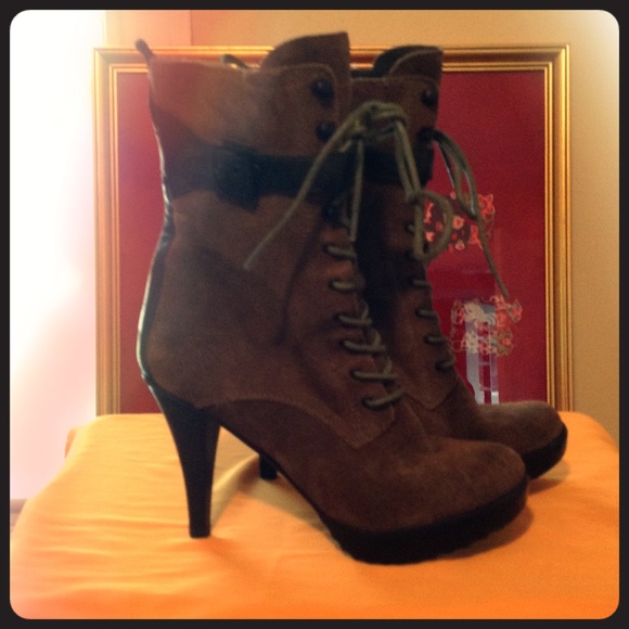 Olive green suede booties