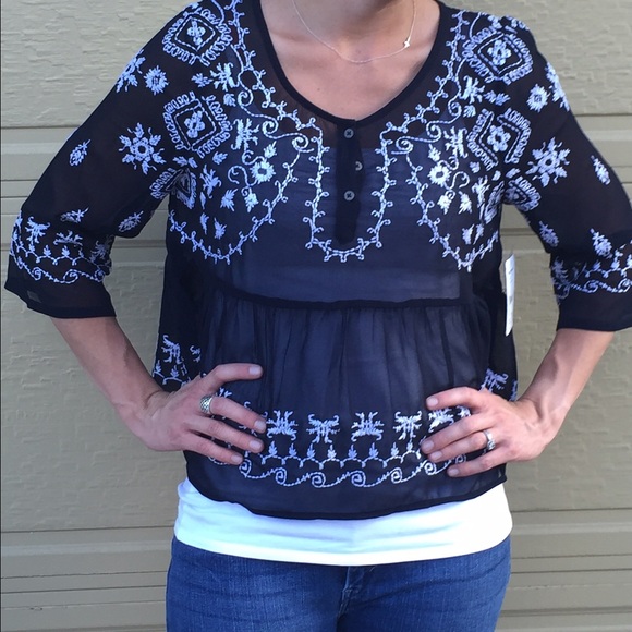 Free People navy bohemian blouse