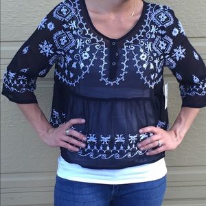 Free People navy bohemian blouse