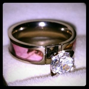 Camouflage Pink /titanium /wedding band/sz7