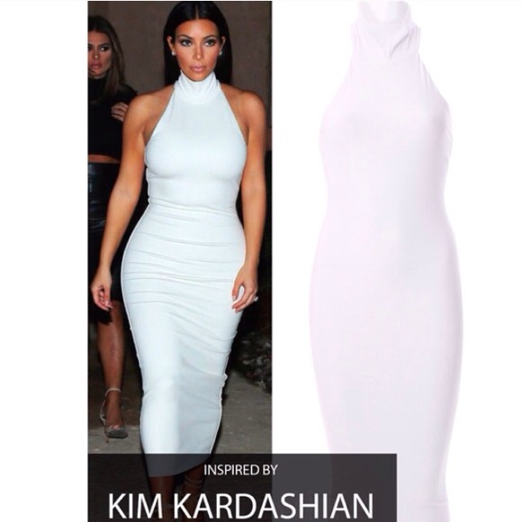 White Halter Midi Dress