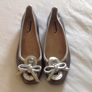 Gray and silver metallic slip in shoes