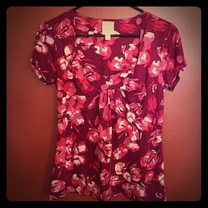 Anthropologie Ric Rac wine colored floral top