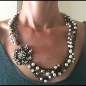 Layered rustic metal and pearl necklace