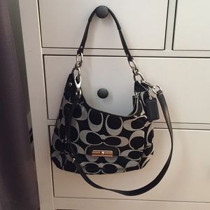 Coach black silk fabric tote