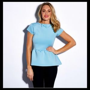 PRICE DROPPED!Neoprene Tiffany Blue Bow Peplum Top