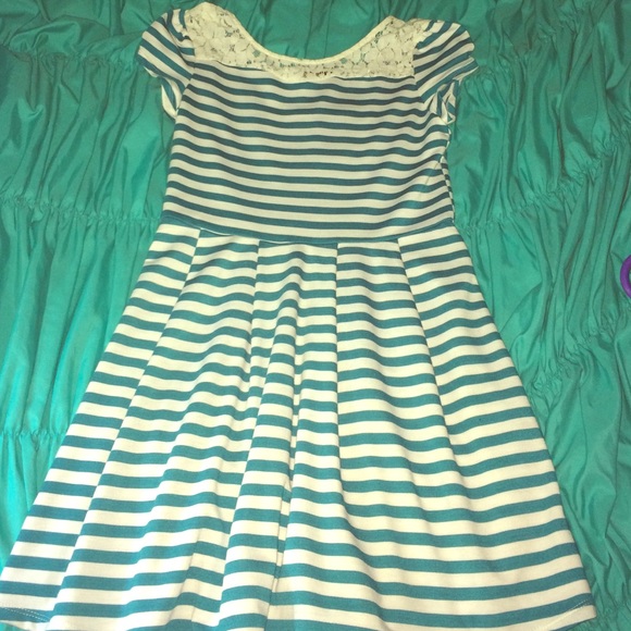 White and blue striped dress