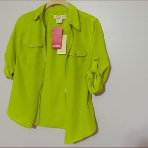 Michael Kors Petite Fresh Lime Zip Blouse