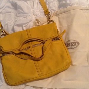 Fossil yellow leather cross body bag