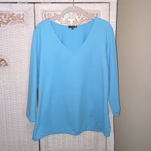 Judyp Aqua colored pullover top with v neck