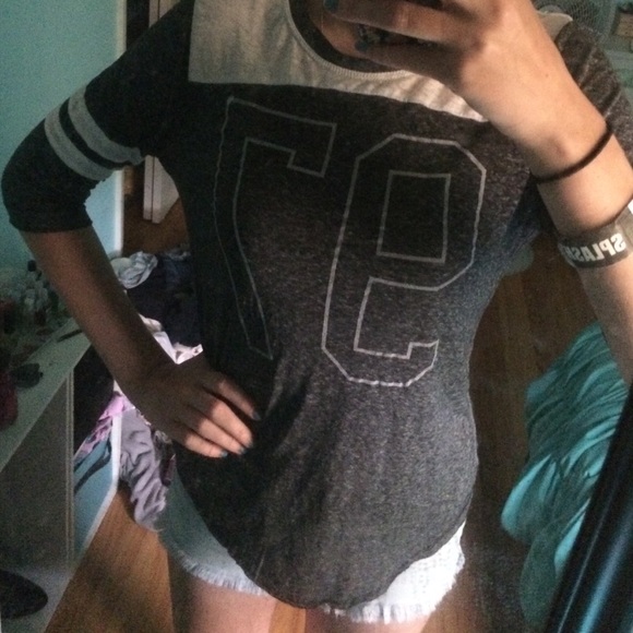 Grey and white baseball tee style