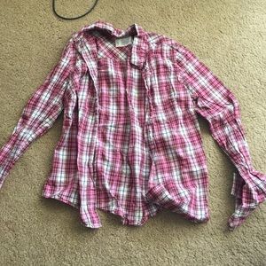 Pink and White Plaid Shirt