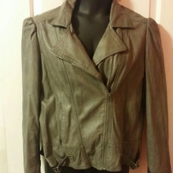 Grey Vegan Leather Biker Jacket