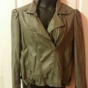 Grey Vegan Leather Biker Jacket