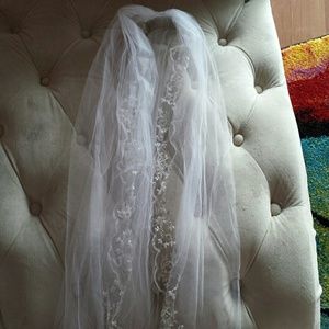 Rhinestone and pearl embroidered Bridal veil