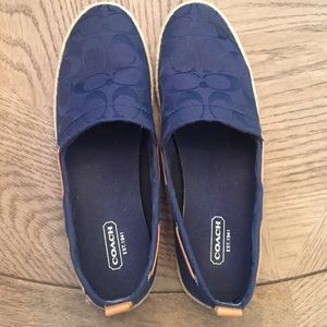 NWOT COACH June flat espadrille. Navy with logo.