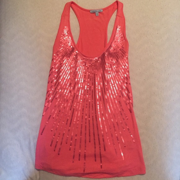 Coral colored tank with sequin design