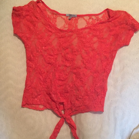 Coral, lace top with tie