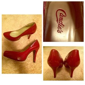 Candie's patent red leather high heels stilettos