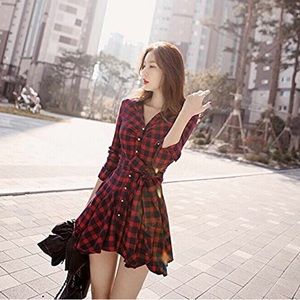 Slim Waist Long Sleeve Red Plaid Dress Shirt