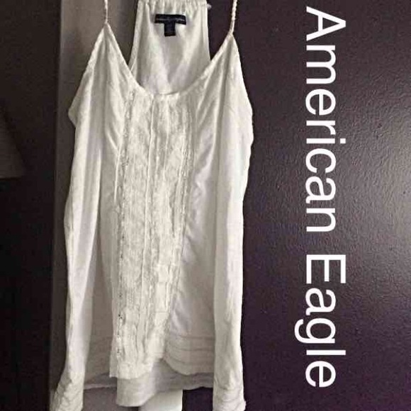 American Eagle white embroidered racer back tank