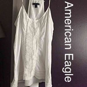 American Eagle white embroidered racer back tank