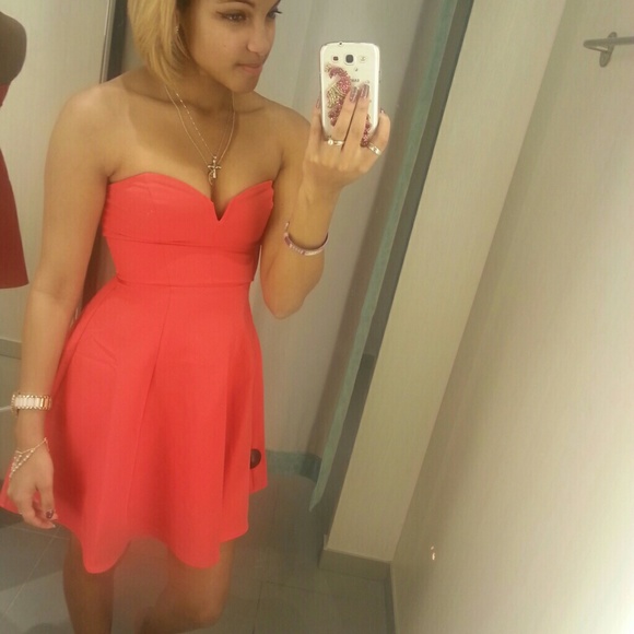 Red strapless dress