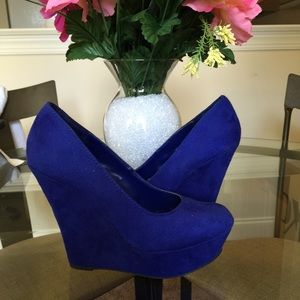 Blue suede wedges