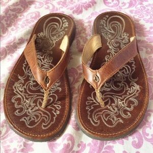 OluKai Paniolo Hawaiian Made Leather Flip Flops5-6